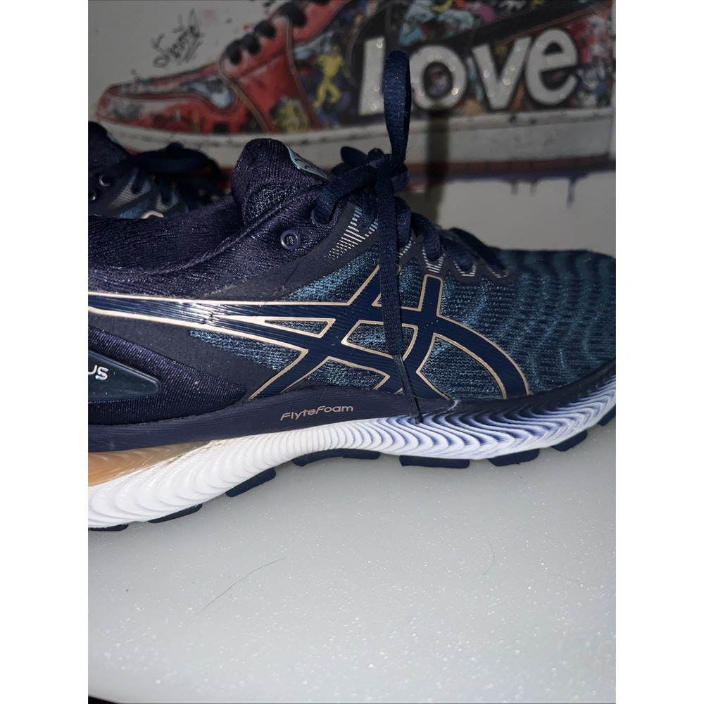 Asics Gel-Nimbus 22 Midnight Blue Gold Running Shoes 1012A587 Womens 6.5 - Picture 8 of 14